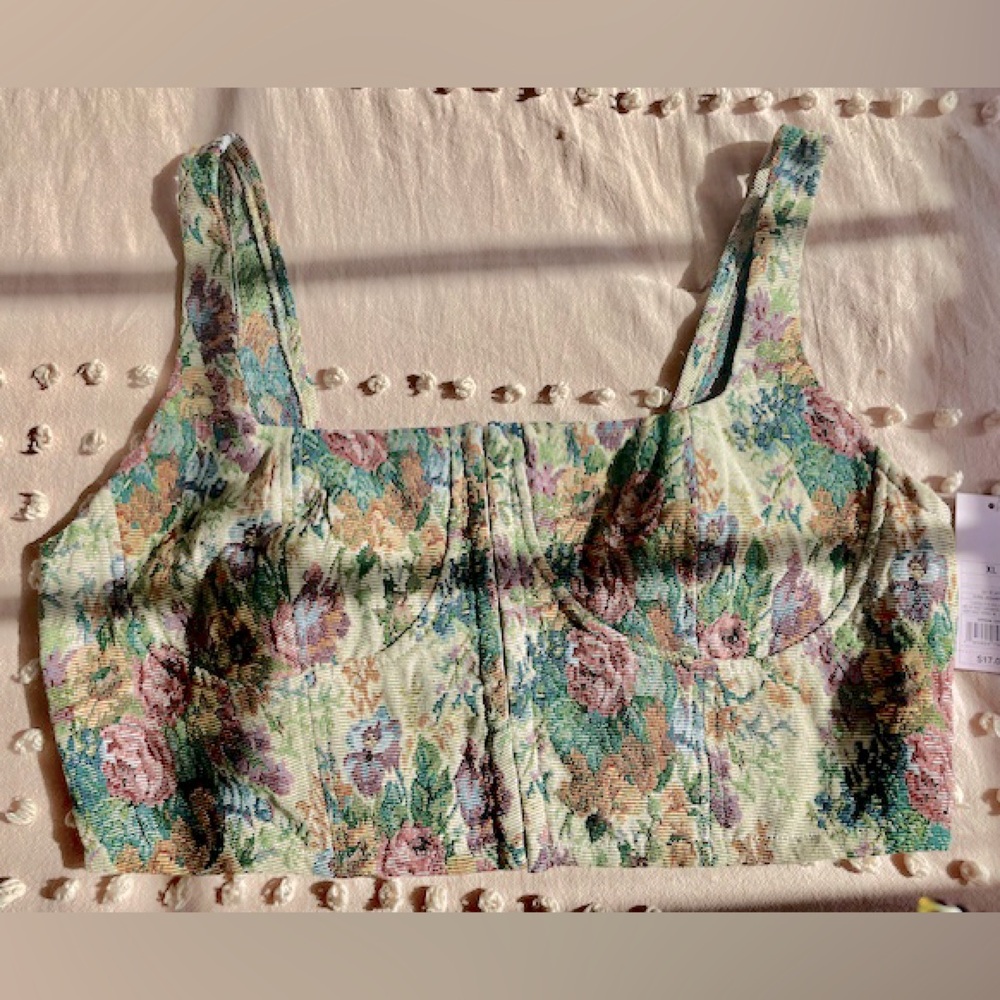 W’s XL Wild Fable Target Floral Brocade Bustier-Style Crop Top w Hook & Eye